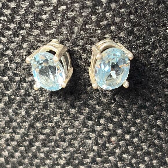 Blue Topaz and Sterling Silver Stud Earrings, NEW, Handmade - Picture 1 of 3